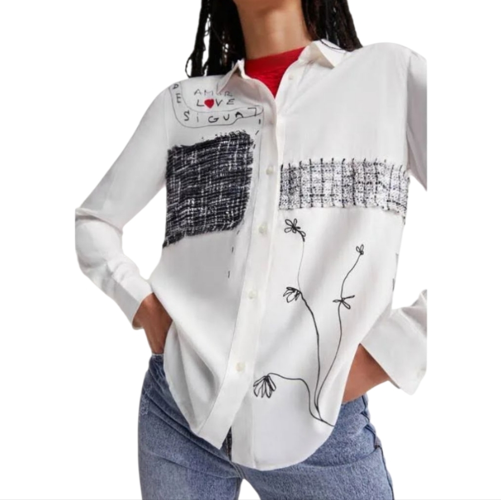 Desigual Patchwork And Flower White Button Down S… - image 8